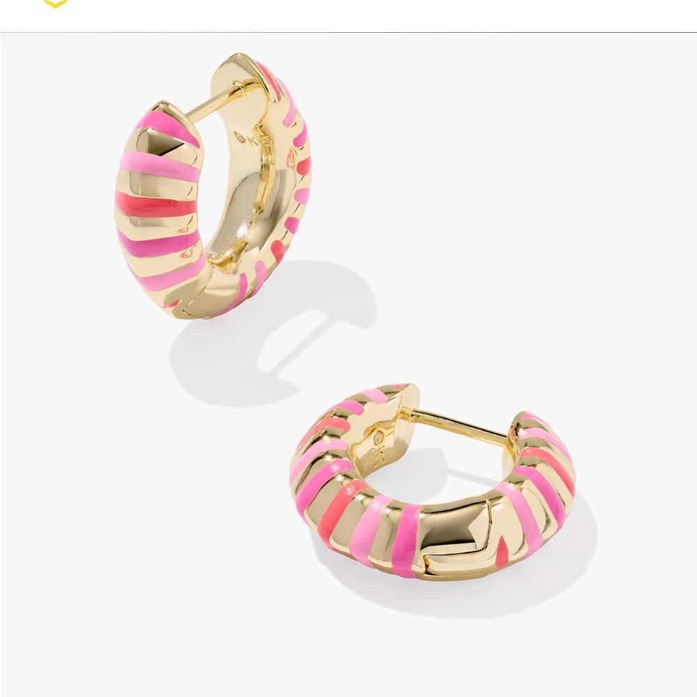 Kendra Scott Mikki Gold Enamel Huggie Earrings/ Gold Pink Hoop Earrings